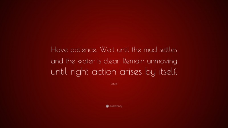 Laozi Quote: “Have patience. Wait until the mud settles and the water is clear. Remain unmoving until right action arises by itself.”