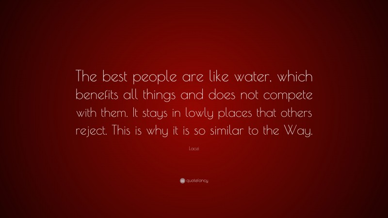 Laozi Quote: “The best people are like water, which benefits all things and does not compete with them. It stays in lowly places that others reject. This is why it is so similar to the Way.”