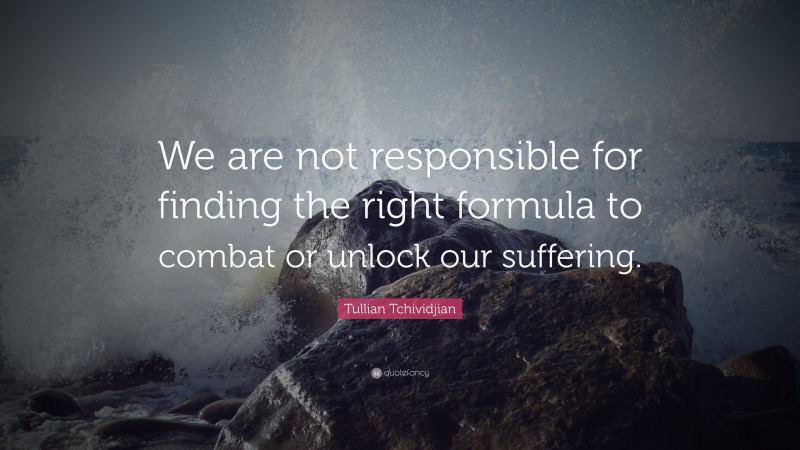 Tullian Tchividjian Quote: “We are not responsible for finding the right formula to combat or unlock our suffering.”