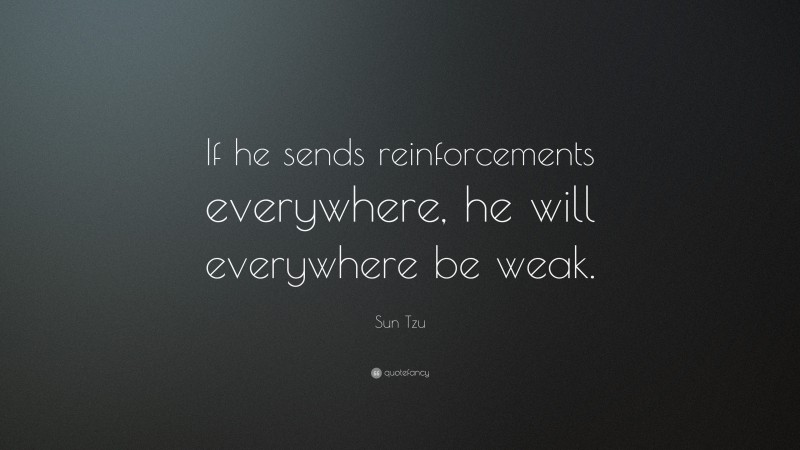 Sun Tzu Quote: “If he sends reinforcements everywhere, he will everywhere be weak.”