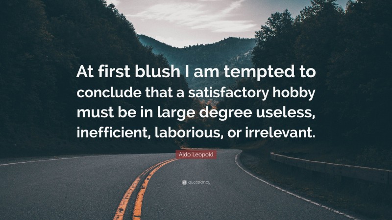 Aldo Leopold Quote: “At first blush I am tempted to conclude that a satisfactory hobby must be in large degree useless, inefficient, laborious, or irrelevant.”