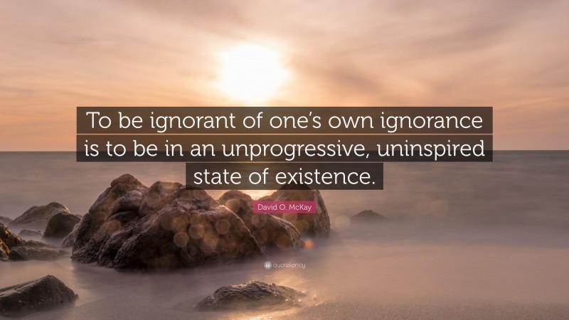 David O. McKay Quote: “To be ignorant of one’s own ignorance is to be in an unprogressive, uninspired state of existence.”