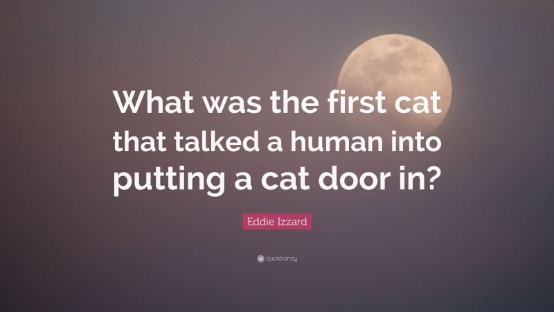 Eddie Izzard Quote: “What was the first cat that talked a human into putting a cat door in?”