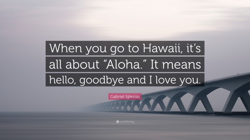 Gabriel Iglesias Quote: “When you go to Hawaii, it’s all about “Aloha.” It means hello, goodbye and I love you.”