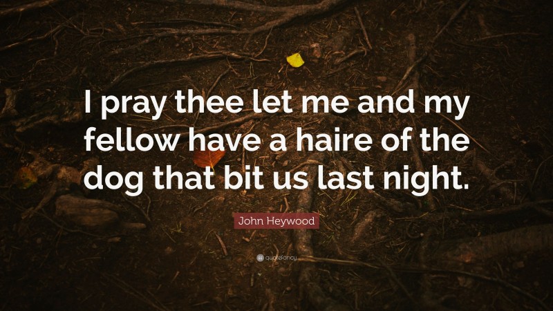 John Heywood Quote: “I pray thee let me and my fellow have a haire of the dog that bit us last night.”