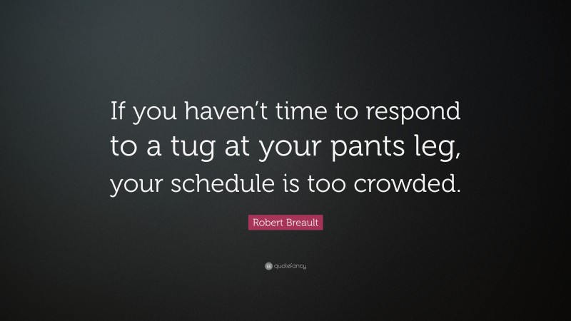 Robert Breault Quote: “If you haven’t time to respond to a tug at your pants leg, your schedule is too crowded.”
