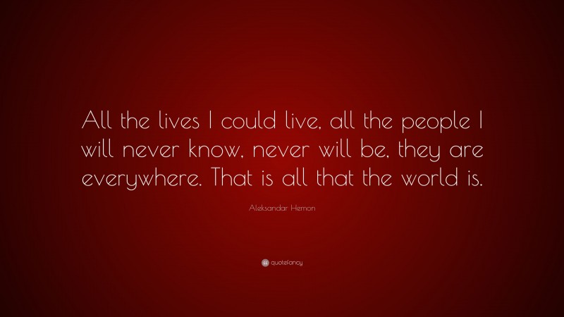 Aleksandar Hemon Quote: “All the lives I could live, all the people I will never know, never will be, they are everywhere. That is all that the world is.”
