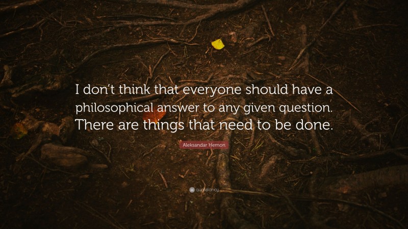 Aleksandar Hemon Quote: “I don’t think that everyone should have a philosophical answer to any given question. There are things that need to be done.”