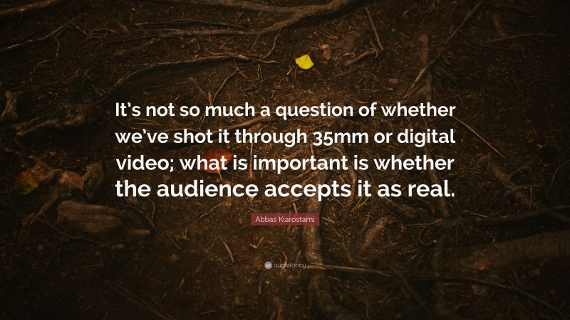 Abbas Kiarostami Quote: “It’s not so much a question of whether we’ve shot it through 35mm or digital video; what is important is whether the audience accepts it as real.”