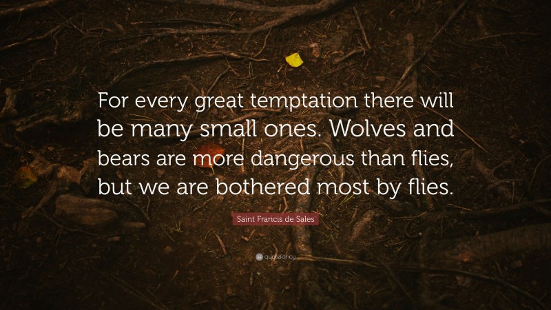 Saint Francis de Sales Quote: “For every great temptation there will be many small ones. Wolves and bears are more dangerous than flies, but we are bothered most by flies.”
