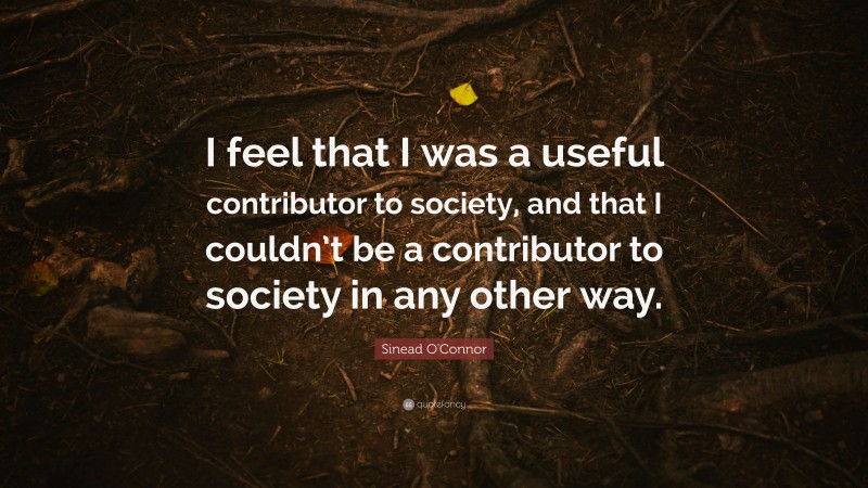 Sinead O'Connor Quote: “I feel that I was a useful contributor to society, and that I couldn’t be a contributor to society in any other way.”