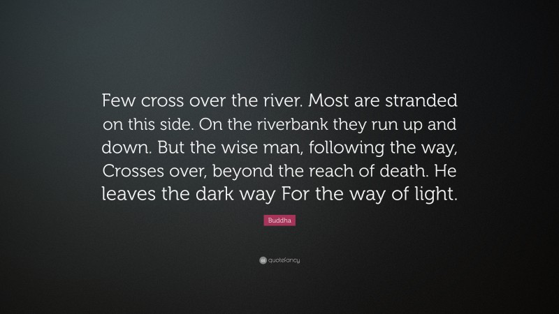 Buddha Quote: “Few cross over the river. Most are stranded on this side. On the riverbank they run up and down. But the wise man, following the way, Crosses over, beyond the reach of death. He leaves the dark way For the way of light.”