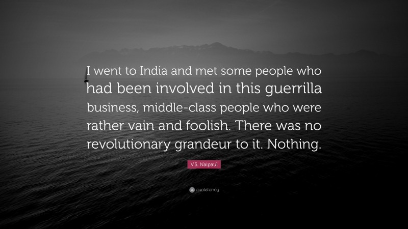 V.S. Naipaul Quote: “I went to India and met some people who had been involved in this guerrilla business, middle-class people who were rather vain and foolish. There was no revolutionary grandeur to it. Nothing.”
