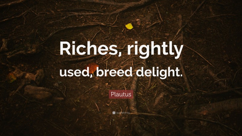 Plautus Quote: “Riches, rightly used, breed delight.”