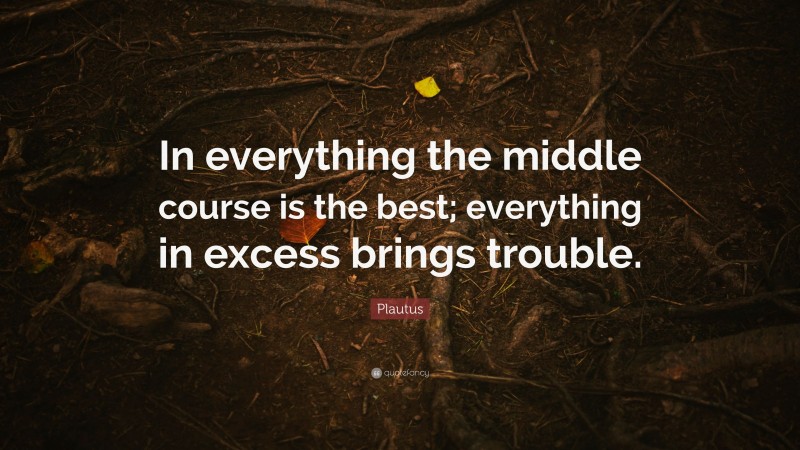 Plautus Quote: “In everything the middle course is the best; everything in excess brings trouble.”