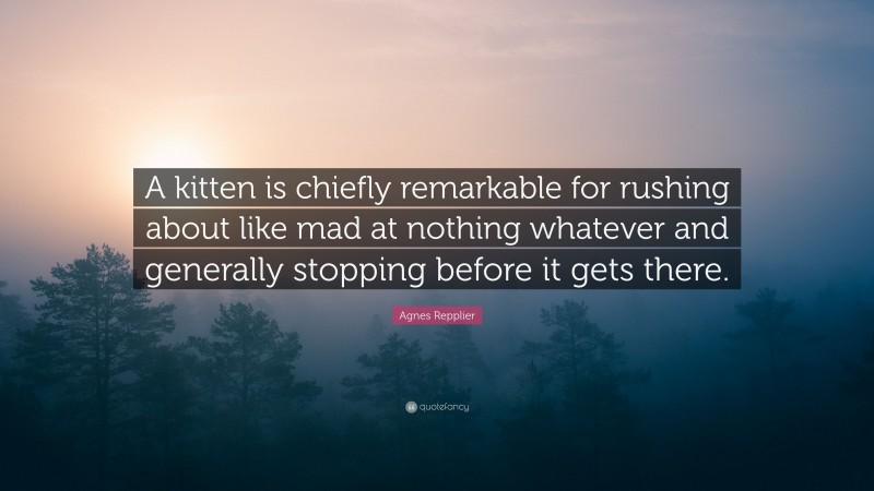 Agnes Repplier Quote: “A kitten is chiefly remarkable for rushing about like mad at nothing whatever and generally stopping before it gets there.”