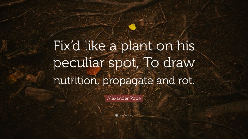 Alexander Pope Quote: “Fix’d like a plant on his peculiar spot, To draw nutrition, propagate and rot.”