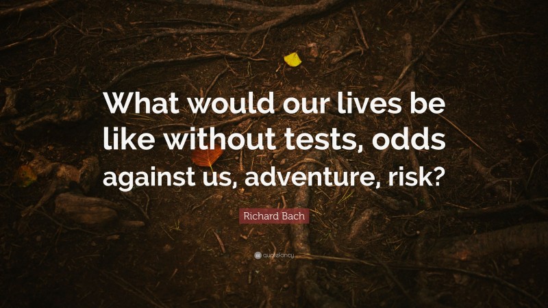 Richard Bach Quote: “What would our lives be like without tests, odds against us, adventure, risk?”