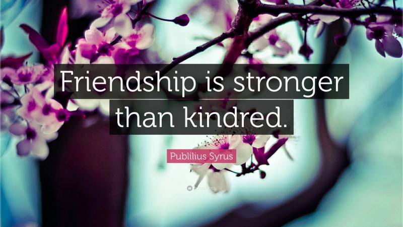 Publilius Syrus Quote: “Friendship is stronger than kindred.”