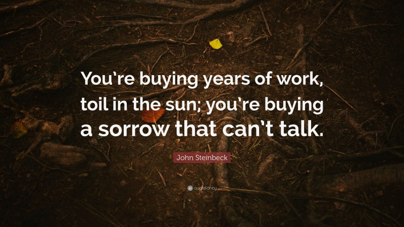 John Steinbeck Quote: “You’re buying years of work, toil in the sun; you’re buying a sorrow that can’t talk.”