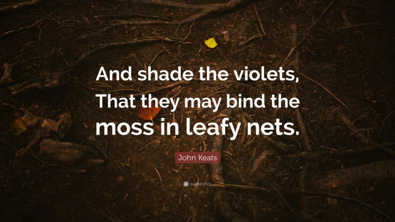 John Keats Quote: “And shade the violets, That they may bind the moss in leafy nets.”