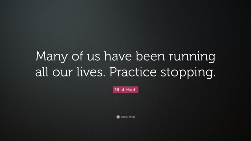 Nhat Hanh Quote: “Many of us have been running all our lives. Practice stopping.”