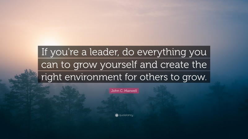 John C. Maxwell Quote: “If you're a leader, do everything you can to grow yourself and create the right environment for others to grow.”