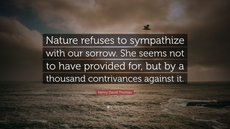 Henry David Thoreau Quote: “Nature refuses to sympathize with our sorrow. She seems not to have provided for, but by a thousand contrivances against it.”