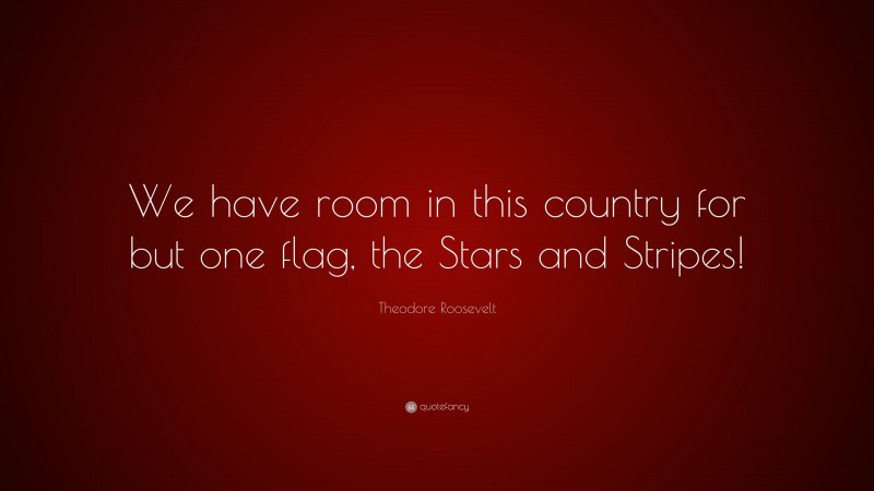 Theodore Roosevelt Quote: “We have room in this country for but one flag, the Stars and Stripes!”