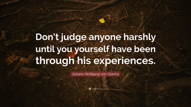 Johann Wolfgang von Goethe Quote: “Don’t judge anyone harshly until you yourself have been through his experiences.”