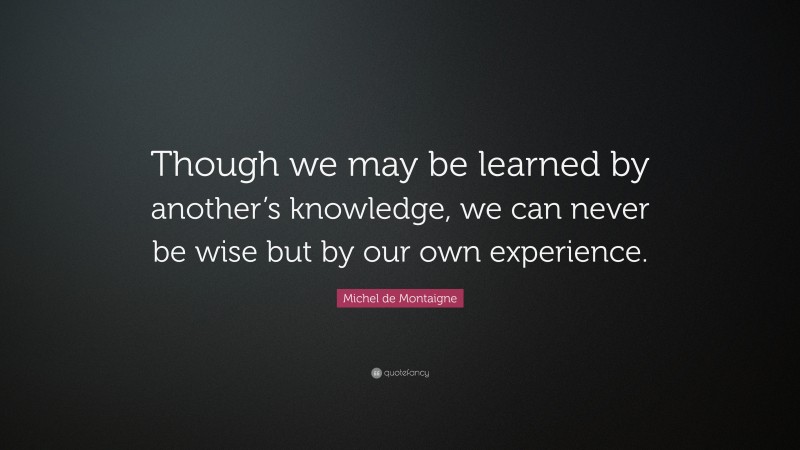 Michel de Montaigne Quote: “Though we may be learned by another’s knowledge, we can never be wise but by our own experience.”