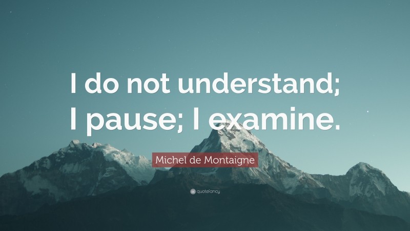 Michel de Montaigne Quote: “I do not understand; I pause; I examine.”
