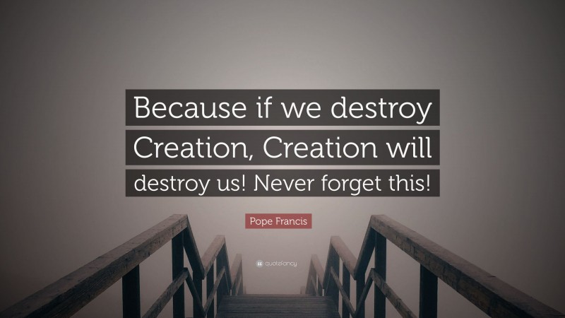 Pope Francis Quote: “Because if we destroy Creation, Creation will destroy us! Never forget this!”