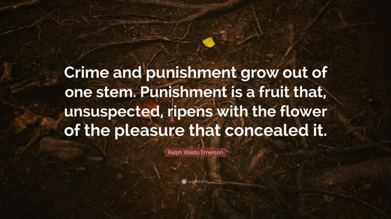Ralph Waldo Emerson Quote: “Crime and punishment grow out of one stem. Punishment is a fruit that, unsuspected, ripens with the flower of the pleasure that concealed it.”