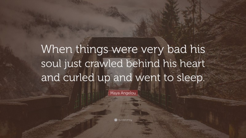 Maya Angelou Quote: “When things were very bad his soul just crawled behind his heart and curled up and went to sleep.”