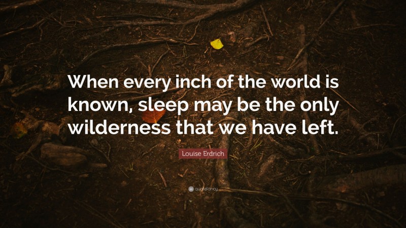 Louise Erdrich Quote: “When every inch of the world is known, sleep may be the only wilderness that we have left.”
