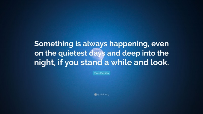 Don DeLillo Quote: “Something is always happening, even on the quietest days and deep into the night, if you stand a while and look.”
