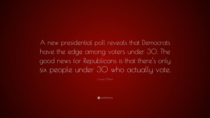 Conan O'Brien Quote: “A new presidential poll reveals that Democrats have the edge among voters under 30. The good news for Republicans is that there’s only six people under 30 who actually vote.”