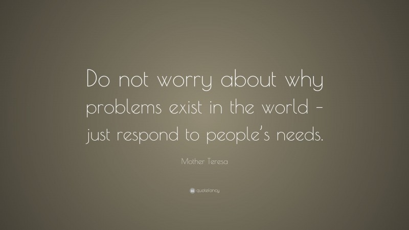 Mother Teresa Quote: “Do not worry about why problems exist in the world – just respond to people’s needs.”