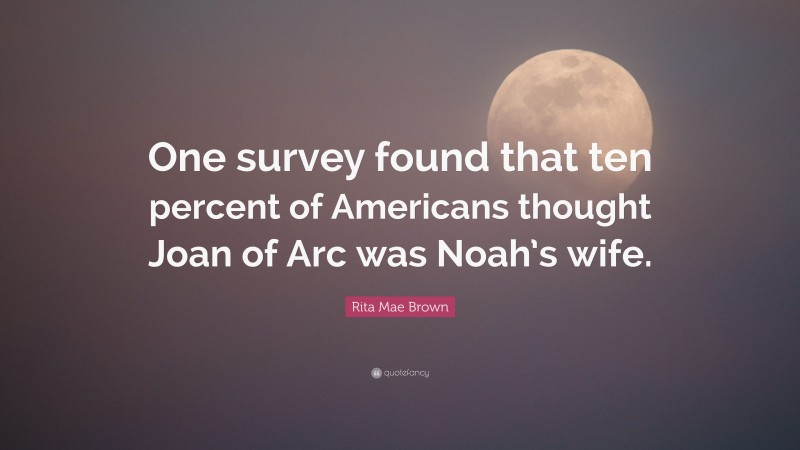 Rita Mae Brown Quote: “One survey found that ten percent of Americans thought Joan of Arc was Noah’s wife.”