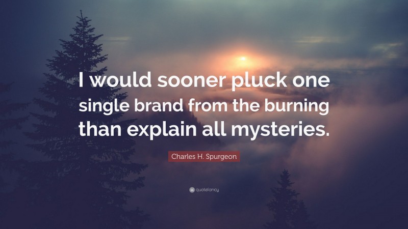 Charles H. Spurgeon Quote: “I would sooner pluck one single brand from the burning than explain all mysteries.”