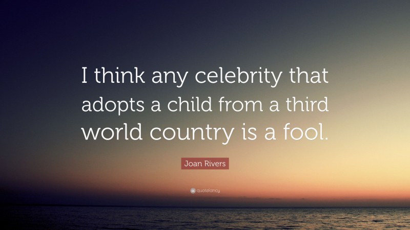 Joan Rivers Quote: “I think any celebrity that adopts a child from a third world country is a fool.”