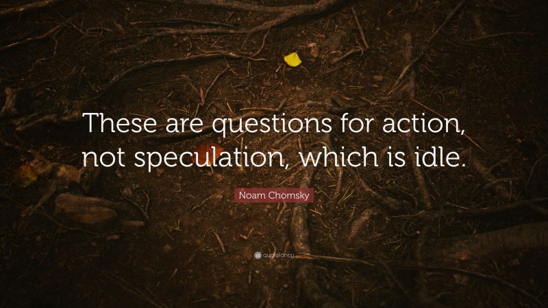 Noam Chomsky Quote: “These are questions for action, not speculation, which is idle.”
