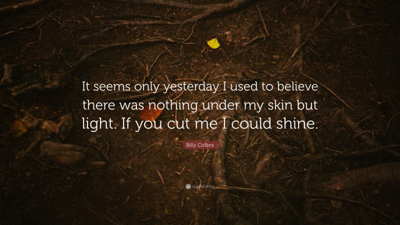 Billy Collins Quote: “It seems only yesterday I used to believe there was nothing under my skin but light. If you cut me I could shine.”