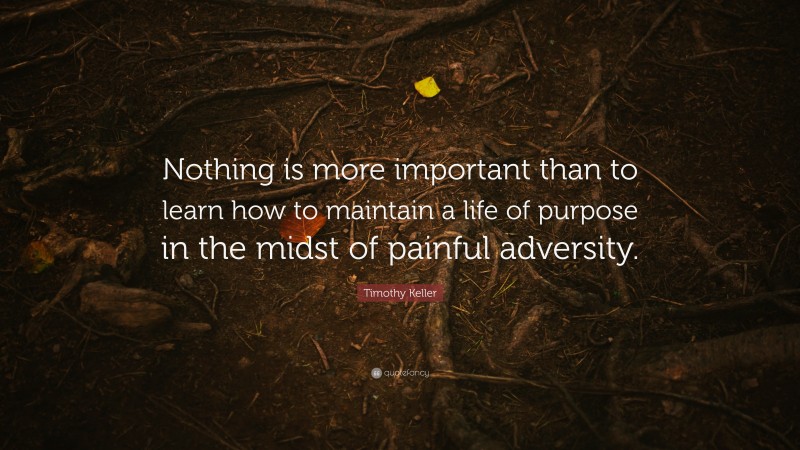 Timothy Keller Quote: “Nothing is more important than to learn how to maintain a life of purpose in the midst of painful adversity.”