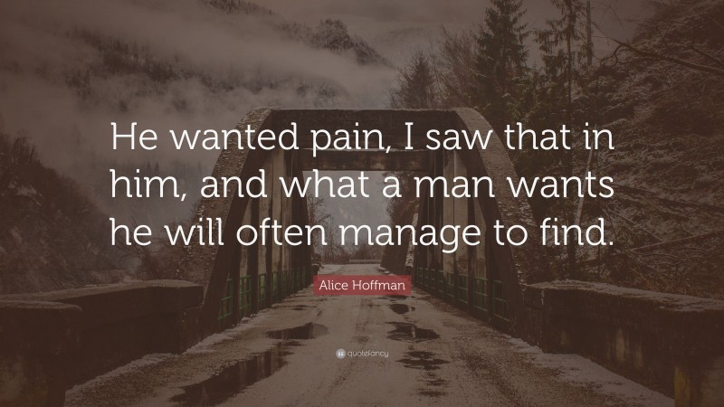 Alice Hoffman Quote: “He wanted pain, I saw that in him, and what a man wants he will often manage to find.”