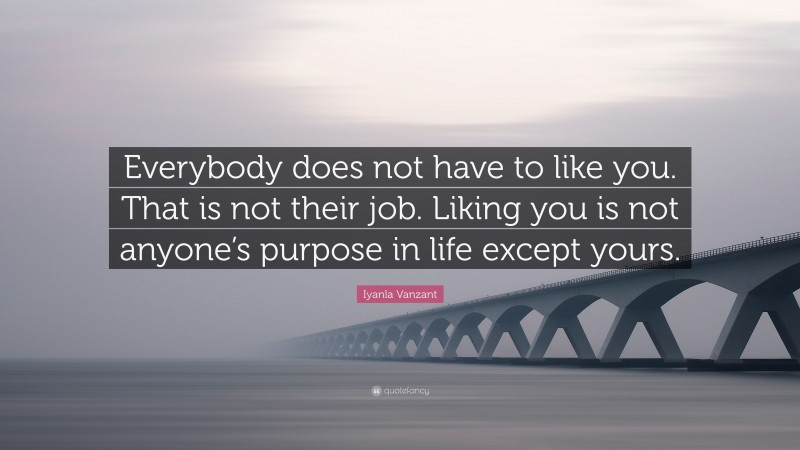 Iyanla Vanzant Quote: “Everybody does not have to like you. That is not their job. Liking you is not anyone’s purpose in life except yours.”