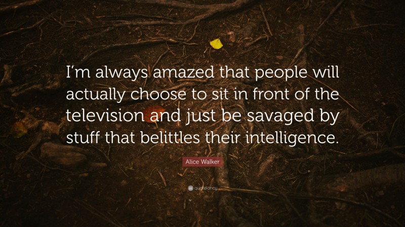 Alice Walker Quote: “I’m always amazed that people will actually choose to sit in front of the television and just be savaged by stuff that belittles their intelligence.”
