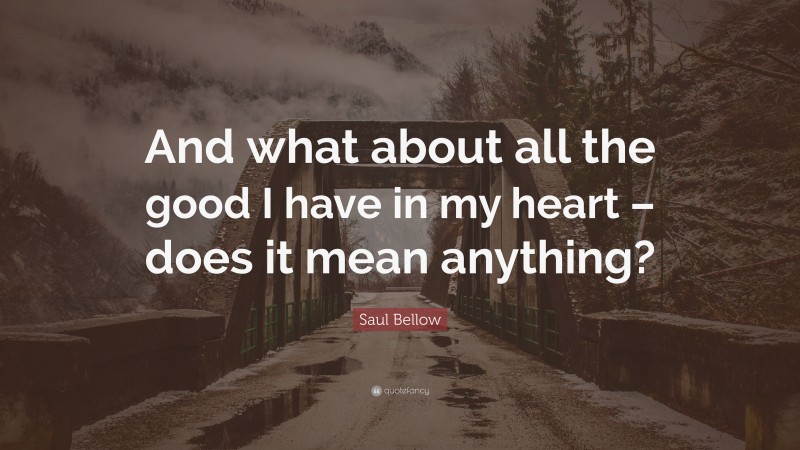 Saul Bellow Quote: “And what about all the good I have in my heart – does it mean anything?”