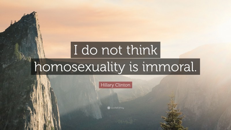 Hillary Clinton Quote: “I do not think homosexuality is immoral.”